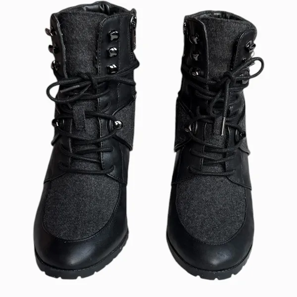 Antonio Melani Leather‎ Flannel Treaded Lug Sole Lace Up Zippered Boot Sz 7 1/2 - Image 5