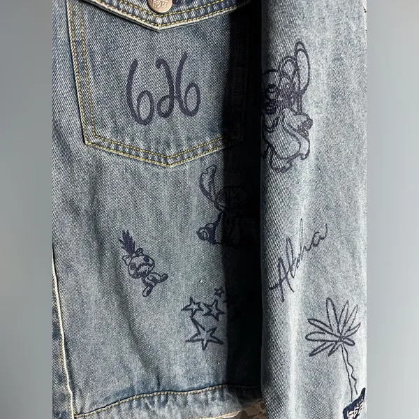 Disney Stitch Denim Jean Trucker Jacket Embroidered and Drawings Urban - Image 3