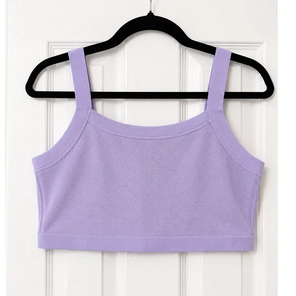 Cider Palm Tree Knit Crop Tank Top Lavender Button Front Cotton Blend XL NWT - Image 3
