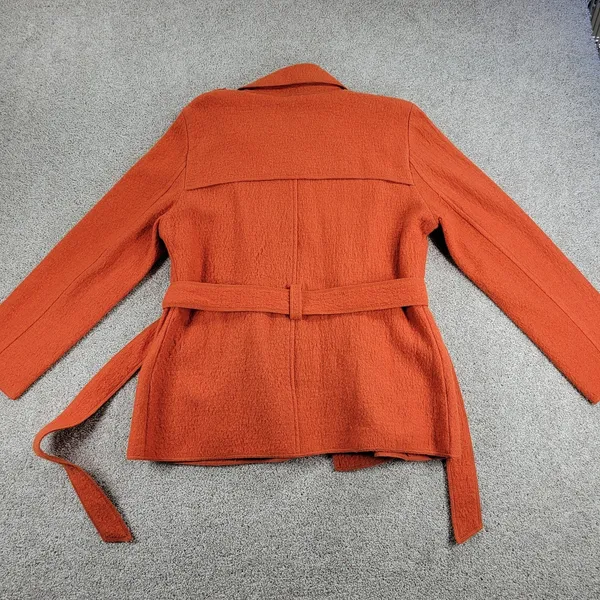 Sandro Sportswear Womens Coat Jacket Large Orange Wool Double Breasted Belted - Image 16