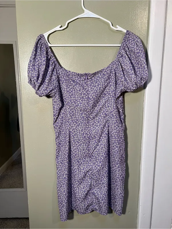 Zaful Women’s Sz 6 Mini Dress Puff Sleeve Light Purple Ditsy Floral White Yellow - Image 8