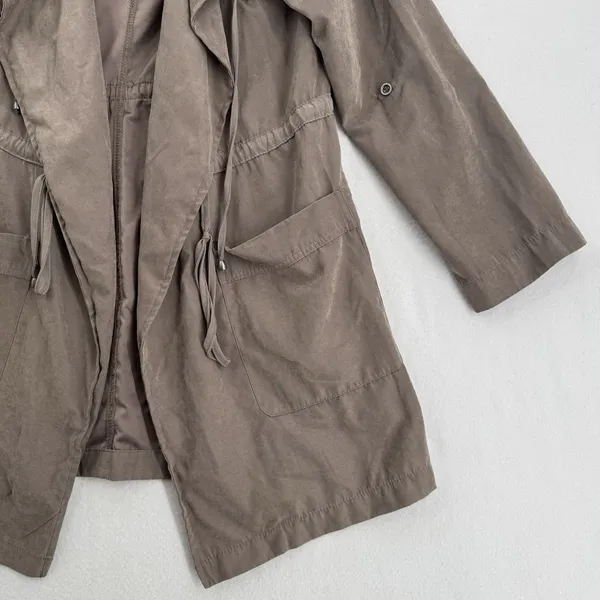 Becool Hooded Utility Jacket Womens Large Taupe Draped Open Front Drawstring - Image 5