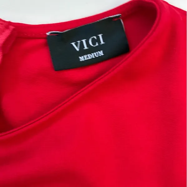 VICI‎ Red Long Sleeve Faux Wrap Side Tie Mini Dress DD7228VC Womens Medium - Image 2