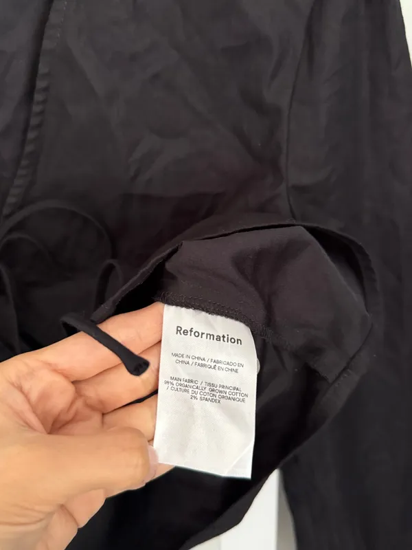 Reformation Medium NEW Hanna Top Black Organic Tie Front Crop Boxy Fit Business - Image 3
