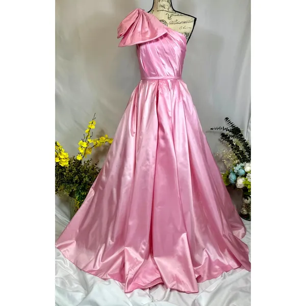Mac Duggal One Shoulder Large Bow Pleated Gown Ice Pink 2 - Image 5
