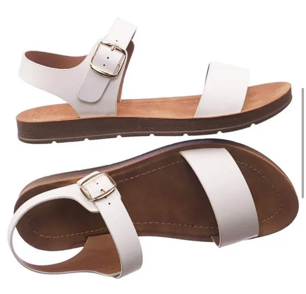 White Vegan Leather Ankle Strap Sandal Size 7 - Image 5