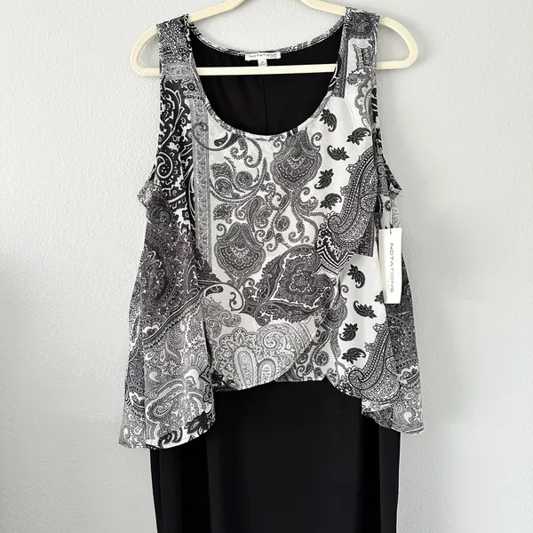 Notations Size-1X Women's Chiffon Overlay Abstract‎ Patterned & Black Dress - Image 6
