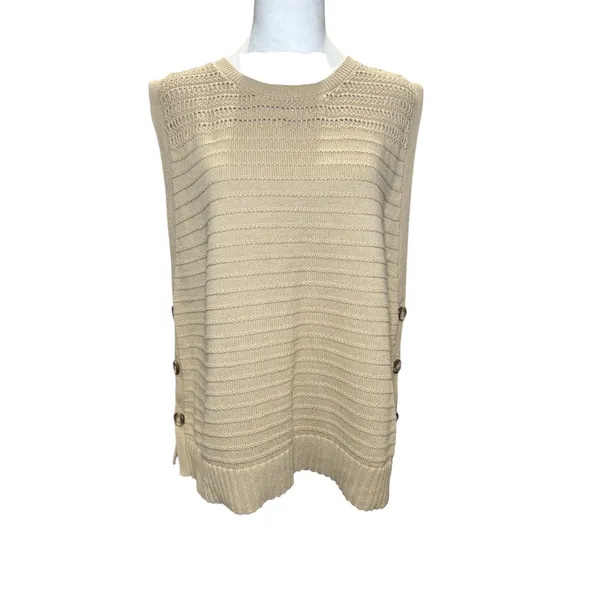 Chico's Beige Taupe Cotton Linen Sweater Vest 3 XL Side Button Layers‎ Preppy - Image 2