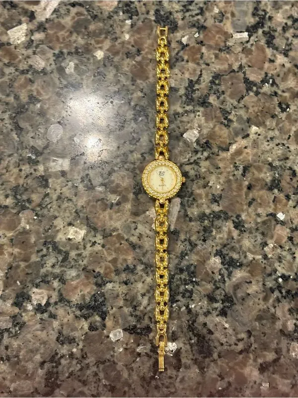 Elizabeth Taylor White Diamond Gold Crystal Accent Women's Quartz Bracelet Watch - Image 2