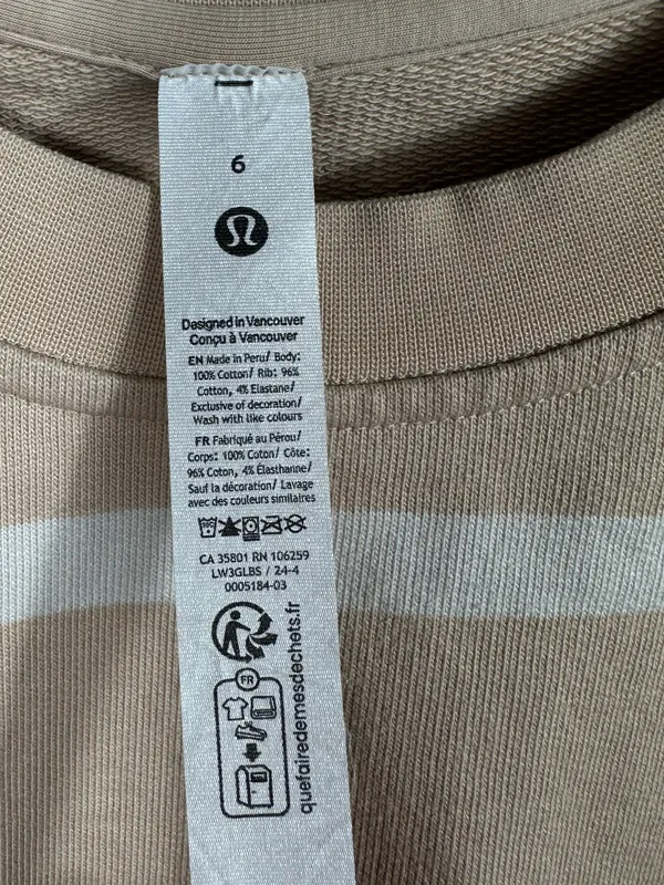Lululemon Perfectly‎ Oversized Cropped Crew Stripe Cafe Au Lait White Opal 6 - Image 8
