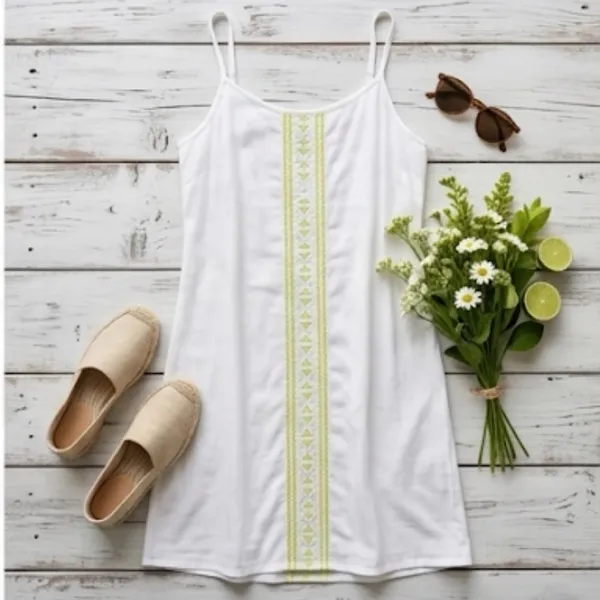 Silky Embroidered Boho Slip Dress Size M Coastal Lime Geometric Mini Size Medium - Image 2