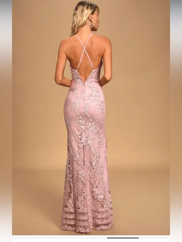 Lulus Dazzled Up Dusty Lavender Embroidered Backless Maxi Dress size Small prom‎ - Image 13