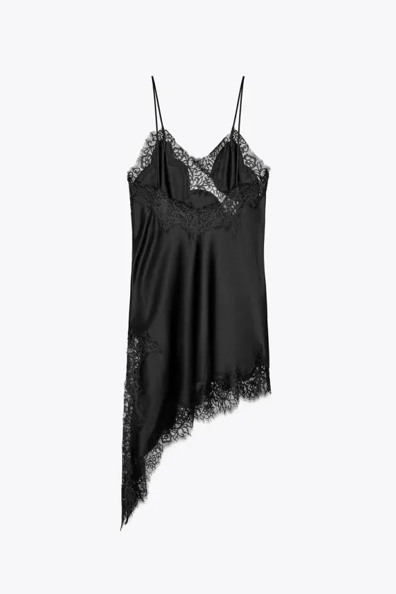 Zara asymmetric black camisole dress lace satin effect evening party date - Image 6