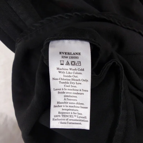 Everlane Tencel Puff Sleeve Dress Women L Black V Neck Midi Lagenlook Minimalist - Image 13