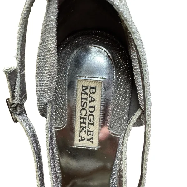 Badgley Mischka Shoes‎ Womens Size 9.5 Silver Strappy Ankle Strap Sandals Heels - Image 3