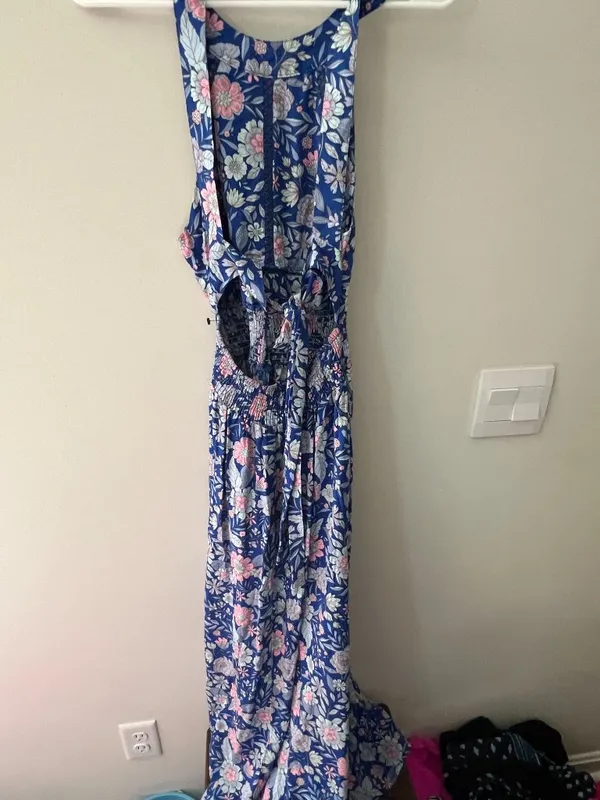 Abel the Label Bluebell Floral Halter Tie Back Full Skirt Maxi Dress XSmall - Image 13