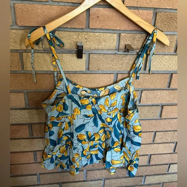 Mine Leafy Plant Floral Babydoll Tank Top Tie Women’s Size Large - Image 4
