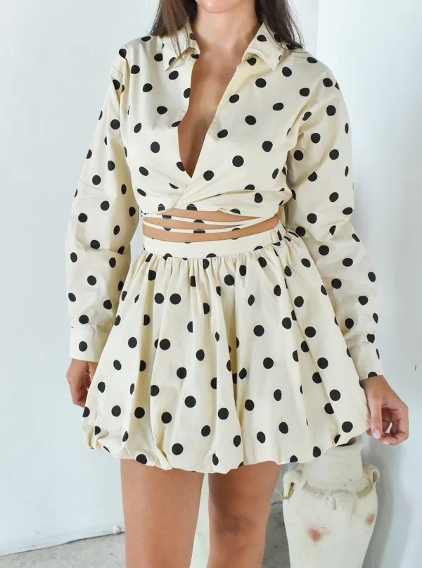 Boutique K Lesis Polkadot cropped wrap shirt and balloon skirt - Image 2