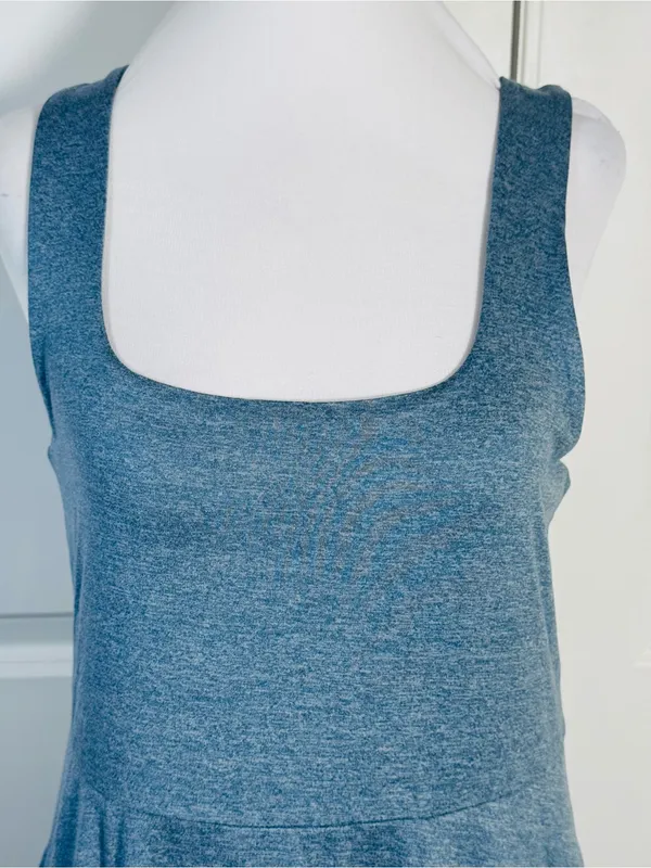 Quince Flowknit Breeze Dress L Blue Midi Fit & Flare Pockets Soft Stretch Travel - Image 3