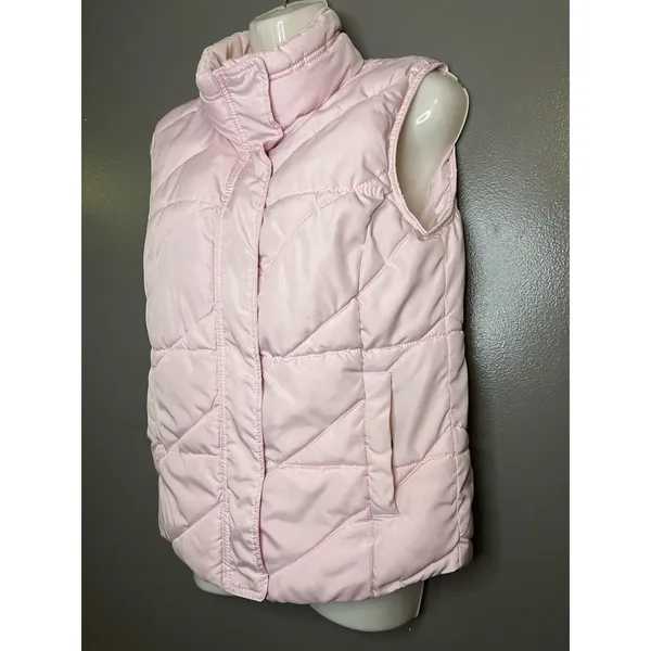 Oodji Super Active Puffer Vest Womens Small Pink Quilted Zip Snap High Collar - Image 3