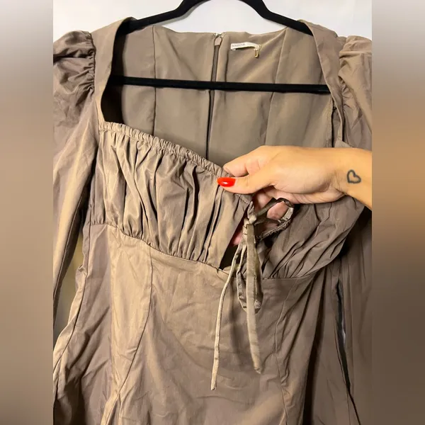 House of CB Carlina Mocha Long Sleeve Mini Dress Size Large - Image 5