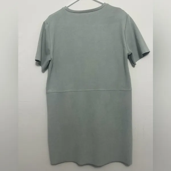 Zara women’s size L Sage Green Shift Dress Raw Hem Short Sleeve Pockets(A425)✨ - Image 5
