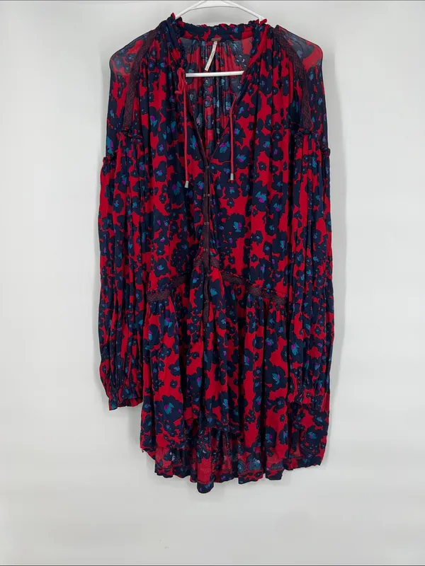 Free People Love Letter Tunic Top Mini Dress Red retail $128.00 - Image 4