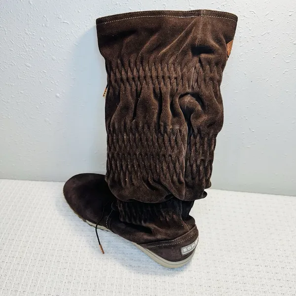 Ladies Sorel Firenzy Tall Wool Lined Winter Boots 8 Brown Suede Flats Shoes Snow - Image 9