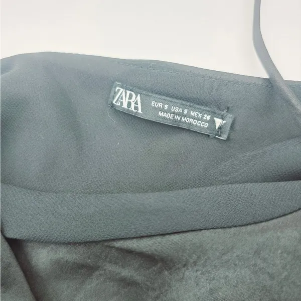 Zara -1224 Black Satin Cowl Neck‎ Ruched Side Tie Sleeveless Mini Dress Small - Image 4
