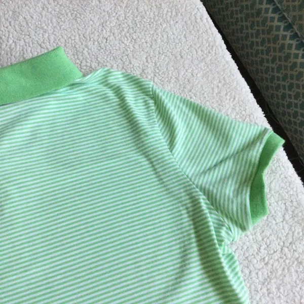 Y2K Polo Shirt Stretch Green Striped - Sz Medium - Image 8