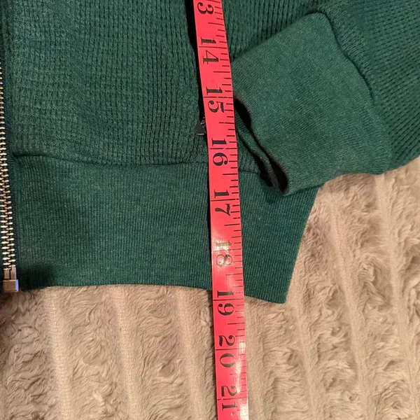 Tna Aritzia Waffle Knit Full Zip Hoodie Dark Green Cropped Thermal Sweater Small - Image 7