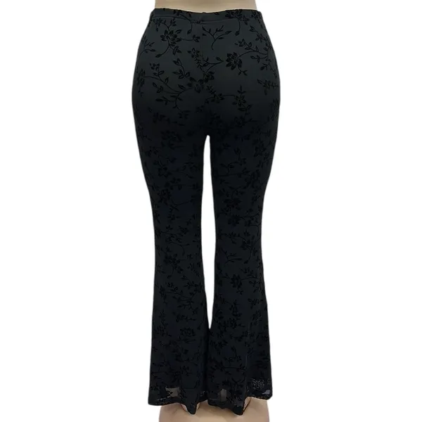 Source Unknown Black Mesh Floral Velvet Fully Lined High Waist Flare Stretch Pants Womens Small - Image 9