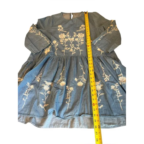 Embroidered Floral Cotton Chambray Shift Dress Womens Size XXL - Image 6