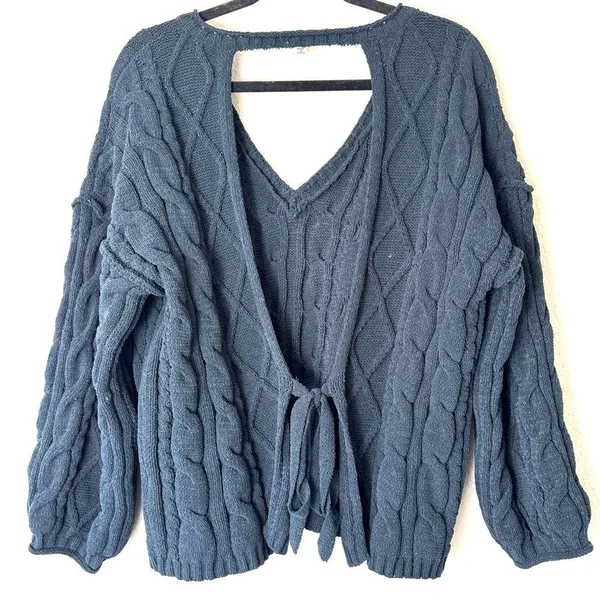 POL Black Enola Open Tie Back Oversized Sweater Size Large - Image 4