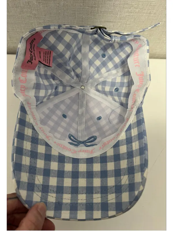 NWT Juicy Couture Baby Blue Gingham Boy Baseball Cap Couquette Y2K With Pin - Image 6