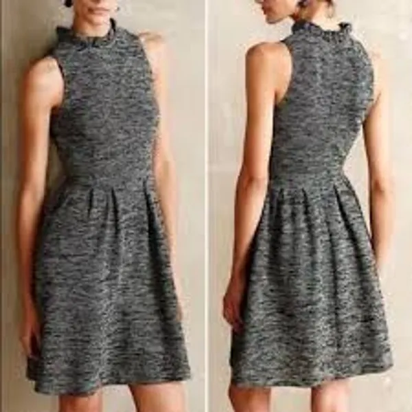 Ganni Anthropologie Pinnacle Tweed Knitted Ruffle Mock Neck Dress Medium - Image 2