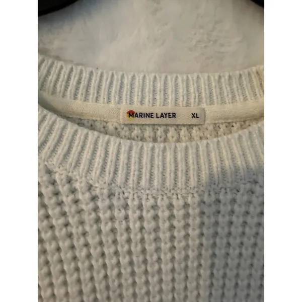 Marine Layer Waffle Knit Sweater Womens‎ XL White Striped Raglan Pullover Cotton - Image 2