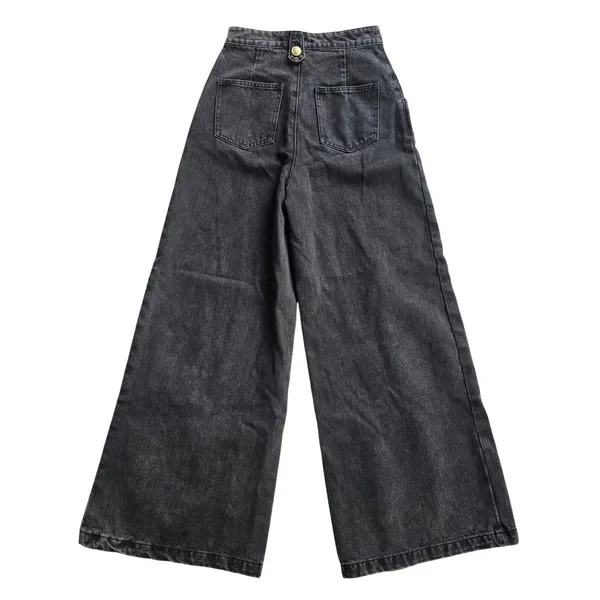 Freemarket Women Black Wide Leg Sailor Jeans Gold Button High Waist Small - Image 5