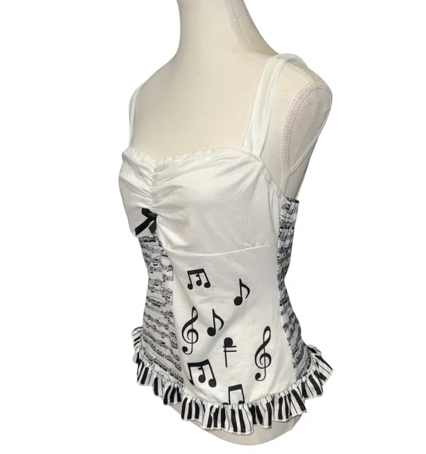White music note piano key ruffle camisole top - Image 3