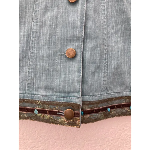 Vintage Y2K Nancy Bolen Southwestern Leopard Western Denim Jacket City Girl 10 - Image 5