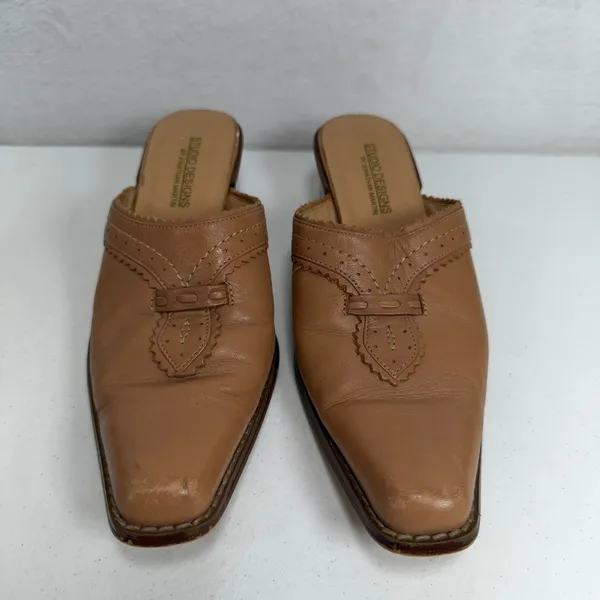 Vtg Boho 6.5M Calida Mules Western Square Toe Block Heel Leather Studio Designs - Image 5