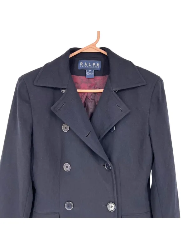 Ralph Ralph Lauren Vintage Double Breasted Wool Peacoat Jacket Navy Blue Size 8 - Image 2