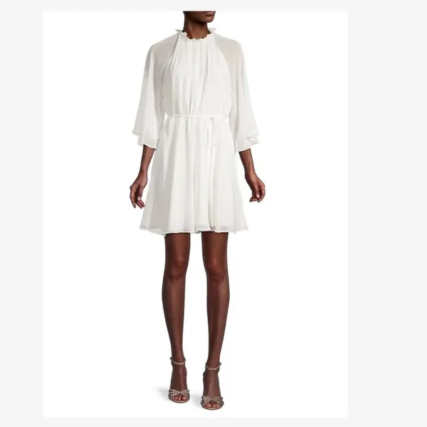 Fame and Partners The Tebrie Chiffon Bell Sleeve Mini Dress Ivory Size 2 - Image 2