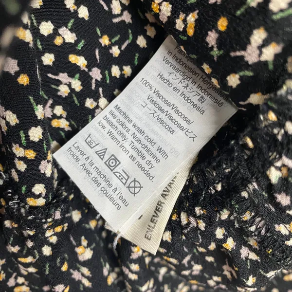 Madewell Top Womens Small Black Floral Print Tiered Ruffle Sleeve Cottage Button - Image 3