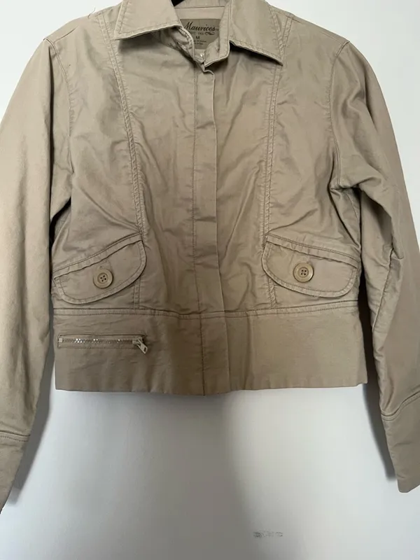 Maurice's Y2K Utility Zip Up Jacket Medium Tan Cargo Safari Neutral Minimalist Cotton - Image 3