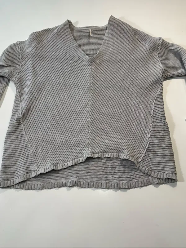 Free People 100% Cotton V-Neck Oversized Sweater in Gray Size Small - Image 2