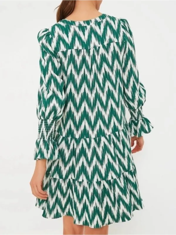 TUCKERNUCK Pomander Place green IKAT Kenzo Dress Small - Image 4