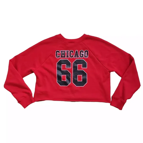 Chicago Bulls NBA Crop Sweatshirt Womens Large Red Crewneck Pullover Long Sleeve - Image 8