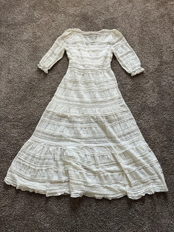 A Collective Story Maxi Dress White Lace Button Front Tassels Boho Medium - Image 5