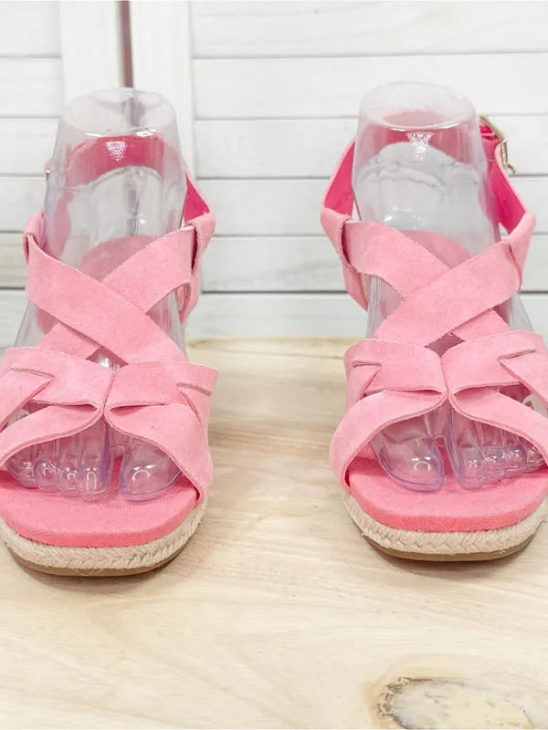 Cole Haan Crystal Espadrille Strappy Faux Suede Wedge Sandal Pink Size 7 - Image 2